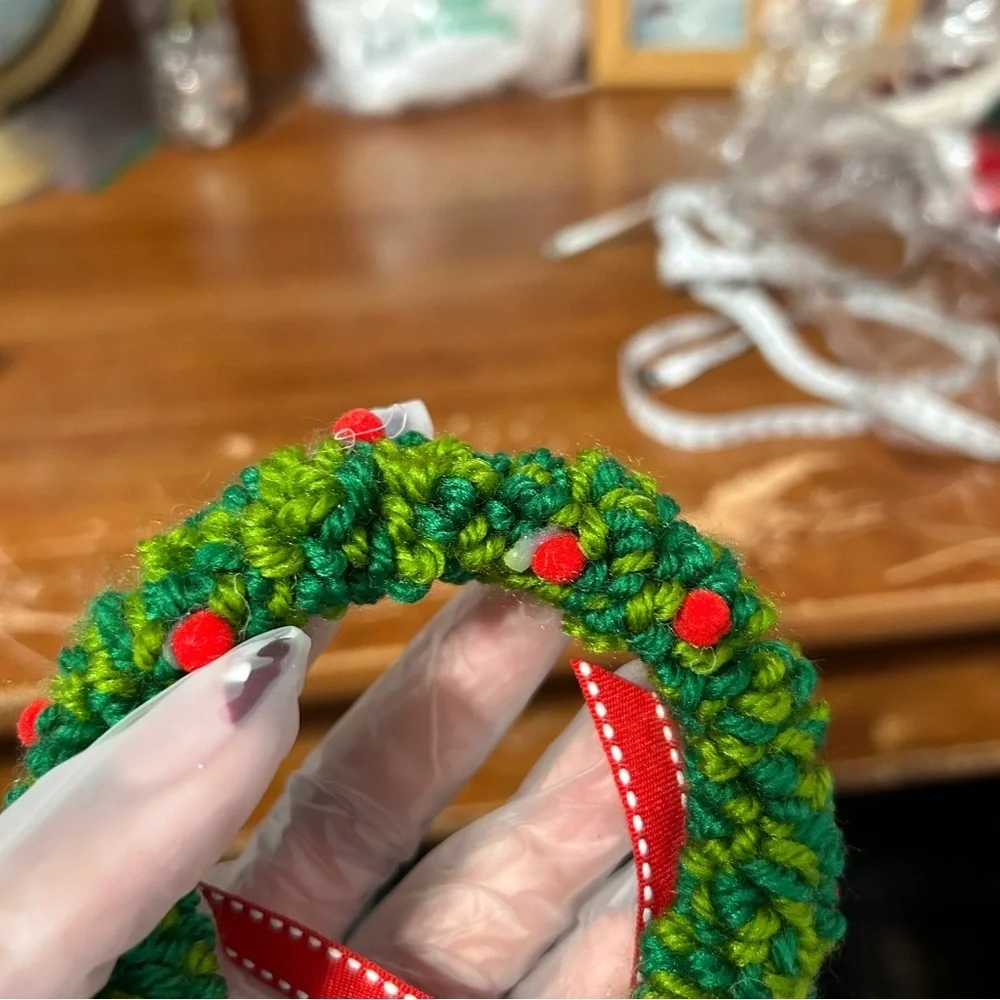 Red And Green Fuzzy Fluffy Wreath Ornament - “Star”